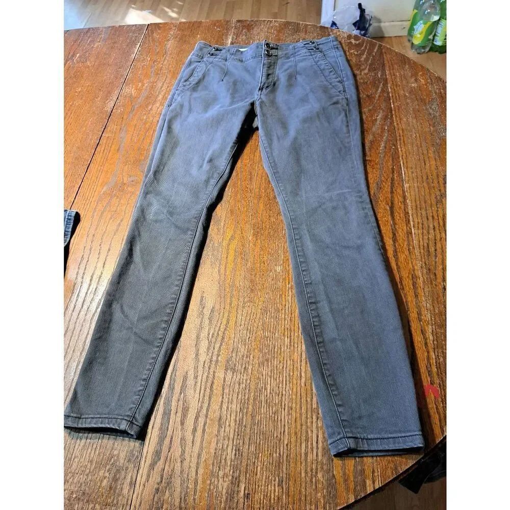 Waist 27" Anthropologie Pilcro Grey Double Button High Rise Skinny Pants Jeans